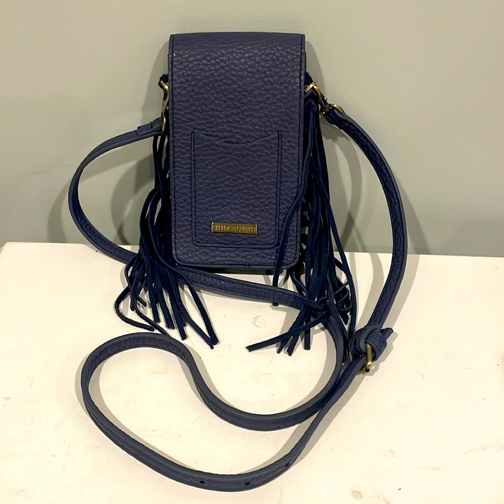 Shiraleah blue leather fringe cross body